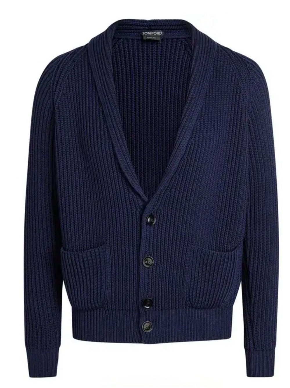 Tom Ford Men's Dark Navy Ribbed Shawl-Collar Cardigan